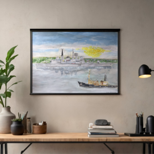HMS Sheffield Type 42 Destroyer Faulklands War Watercolour Poster