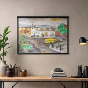Moulton Village Centre Northamptonshire Watercolour Poster